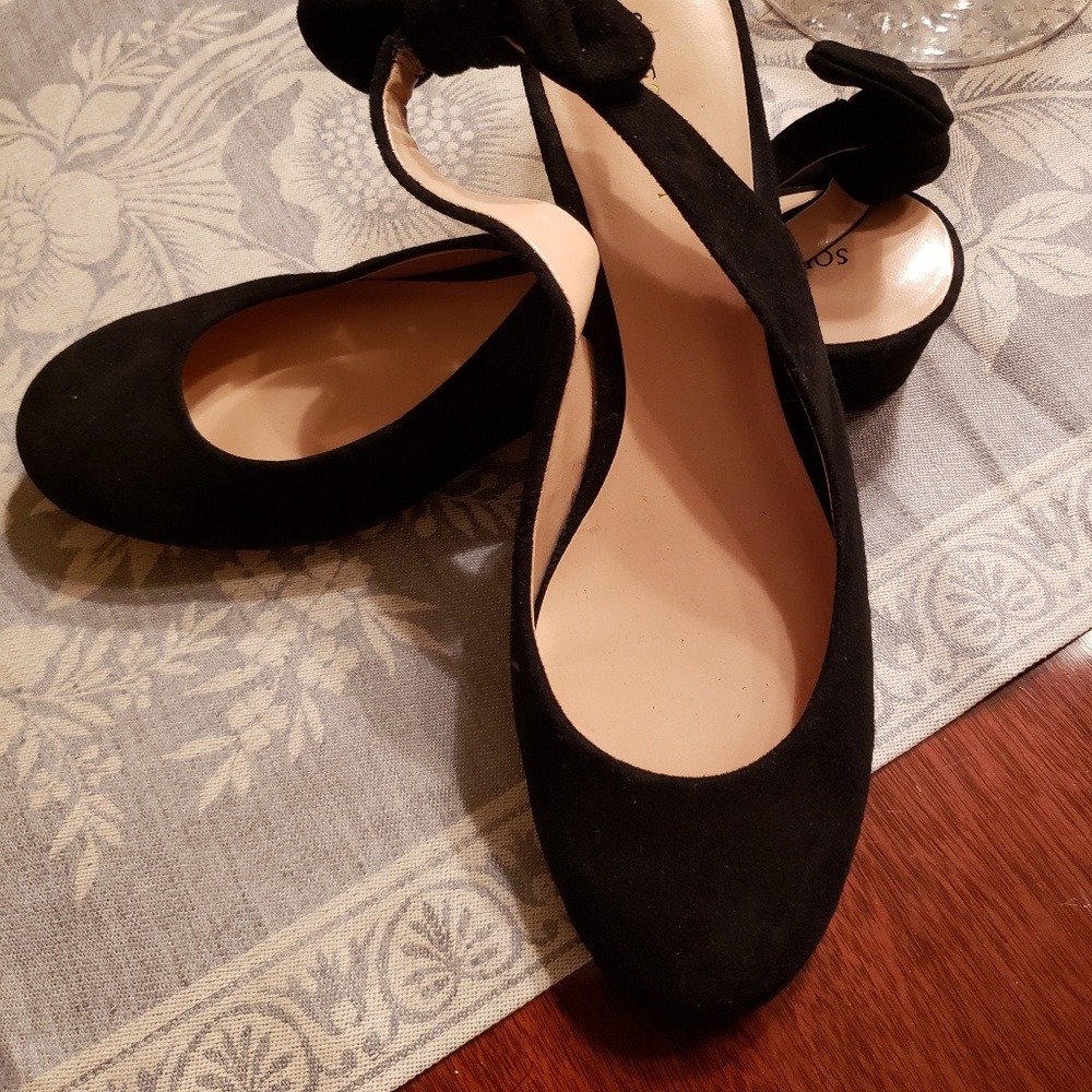 Sole Society black suede slingback block heel pump